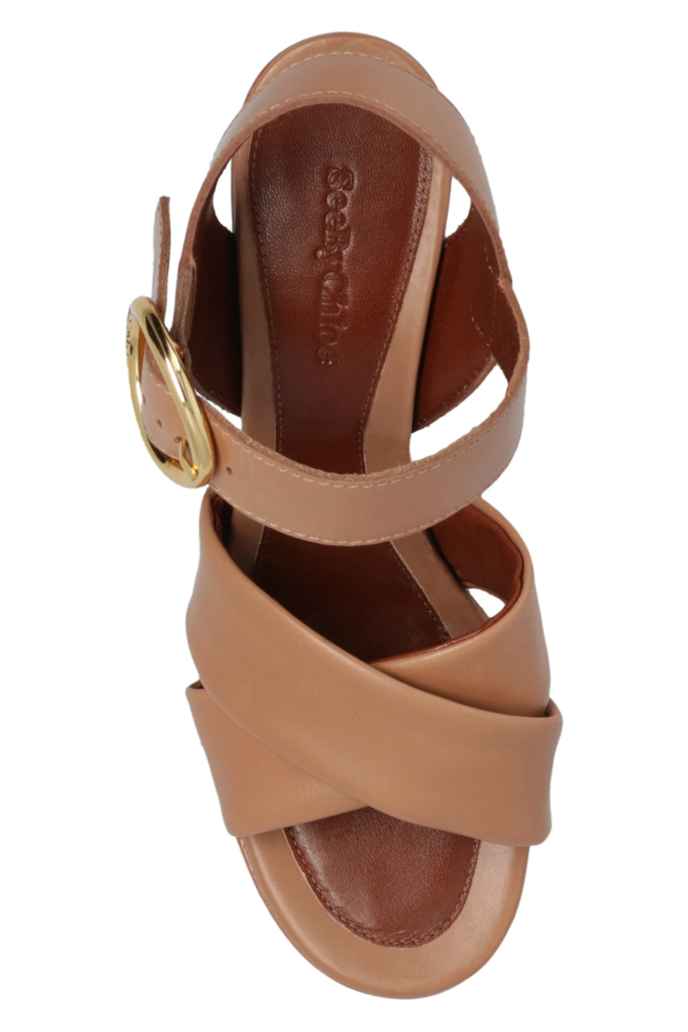 シューズ・サンダルその他 SEE BY CHLOE Woman Heeled sandals Brown SB42013A19096 221 See by Chloe Floral Sandals Brown Leather Mid Heel Women